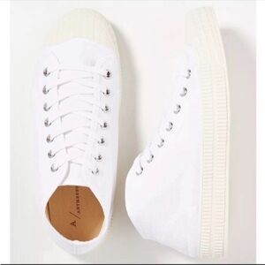 ANTHROPOLOGIE Platform Tennis Sneaker High Top Lace Up Canvas Shoes White NWT
